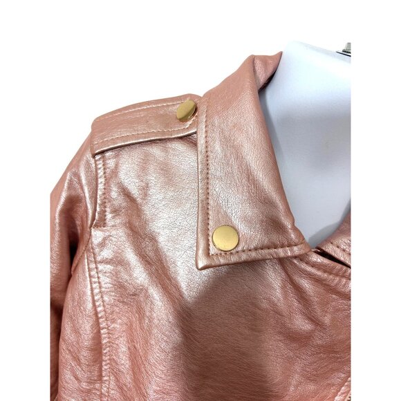 Ci Sono Kids Girl Moto Biker Jacket 8 Metallic Pink Faux Leather Zipper Pockets - Picture 6 of 14